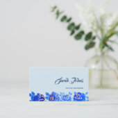 Indigo Blue Neon Roos in Midnight Visitekaartje (Staand voorkant)