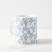  Indigo Blue op White Ethnic Floral Pattern Koffiemok (Voorkant links)