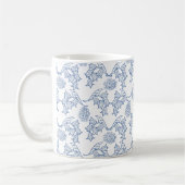  Indigo Blue op White Ethnic Floral Pattern Koffiemok (Links)
