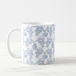 Indigo Blue op White Ethnic Floral Pattern Koffiemok