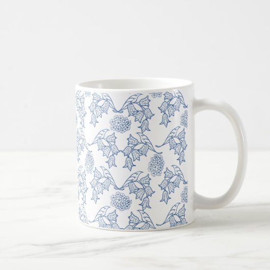  Indigo Blue op White Ethnic Floral Pattern Koffiemok (Rechts)