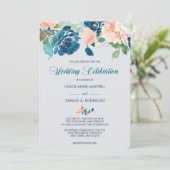 Indigo Blue Peach Rozen Border Weddenschap Kaart (Staand voorkant)