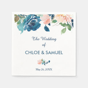 Indigo Blue Peach Rozen Border Wedding Servetten