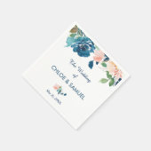 Indigo Blue Peach Rozen Border Wedding Servetten (Hoek)