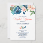 Indigo Blue Peach Rozen bruids doucheuitnodiging Kaart (Voorkant)