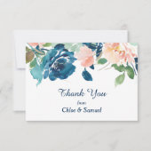 Indigo Blue Peach Rozen Weddenschap Bedankt (Voorkant)