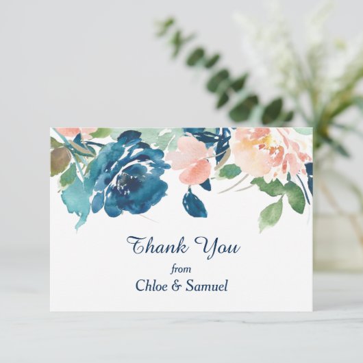 Indigo Blue Peach Rozen Weddenschap Bedankt (Staand voorkant)