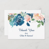 Indigo Blue Peach Rozen Weddenschap Bedankt (Voorkant / Achterkant)