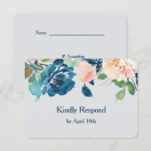 Indigo Blue Peach Rozen Wedding RSVP Kaartje (Voorkant / Achterkant)
