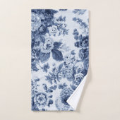 Indigo Blue  Peony Dahlias Floral Toile Bad Handdoek (Handdoek)