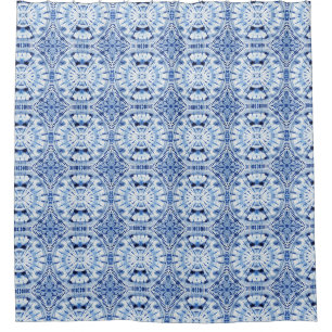 Indigo Blue Shibori Tie Dye Pattern Waterverf Douchegordijn