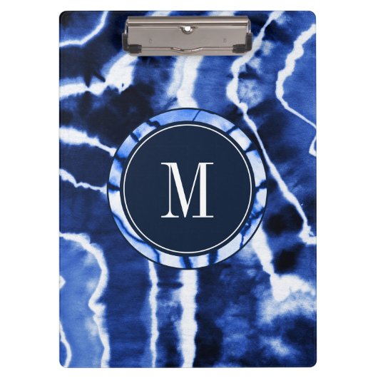Indigo Blue Shibori Tie Dye Waterverf Monogram Klembord (Voorkant)