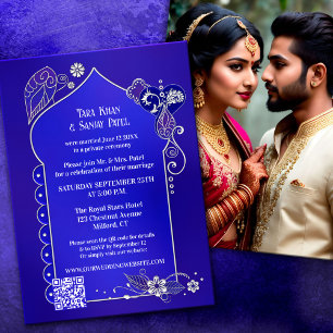 Indigo Blue Silver Henna Foto na bruiloft Kaart