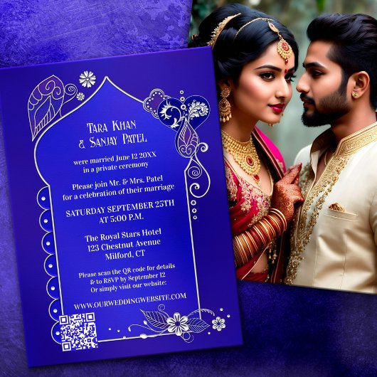 Indigo Blue Silver Henna Foto na bruiloft Kaart