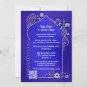 Indigo Blue Silver Henna Foto na bruiloft Kaart (Voorkant)