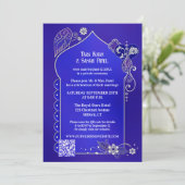 Indigo Blue Silver Henna Foto na bruiloft Kaart (Staand voorkant)