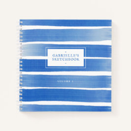 Indigo Blue Sketchbook Abstract Stripe Eigen naam Notitieboek