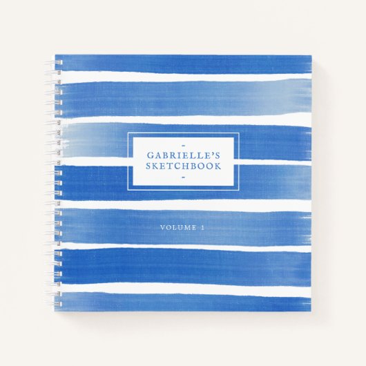 Indigo Blue Sketchbook Abstract Stripe Eigen naam Notitieboek (Voorkant)