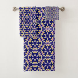Indigo Blue Spain Mediterranean Tile Pattern Bad Handdoek