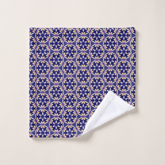 Indigo Blue Spain Mediterranean Tile Pattern Bad Handdoek (Wasdoekje)