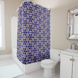 Indigo Blue Spain Mediterranean Tile Pattern Douchegordijn