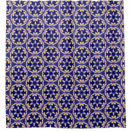 Indigo Blue Spain Mediterranean Tile Pattern Douchegordijn