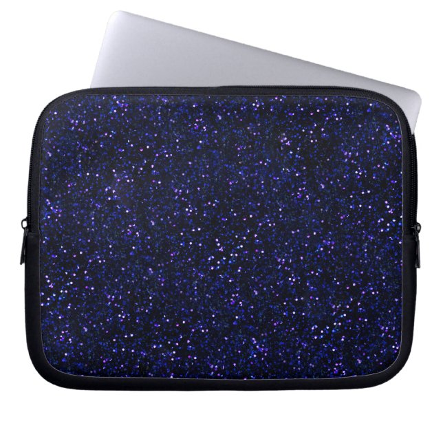 Indigo Blue Starry Midnight Glitter Laptop Sleeve (Voorkant)