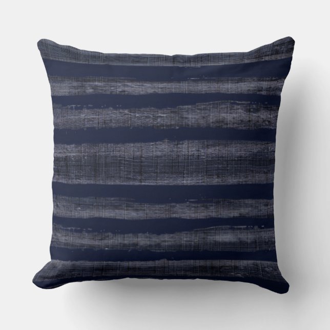 Indigo Blue Stripes Nautical Kussen (Voorkant)