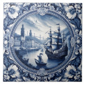 Indigo Blue Tegels Show Maritieme Scène Tegeltje (Voorkant)