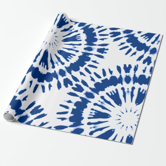 Indigo Blue Tie Dye Wrapping Paper Cadeaupapier (Uitgerold)