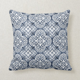 Indigo Blue Tile Pattern Pillow Kussen