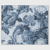 Indigo Blue Tone  Floral Toile Fabric No.4 Cadeaupapier (Vlak)