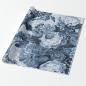 Indigo Blue Tone  Floral Toile Fabric No.4 Cadeaupapier (Uitgerold)