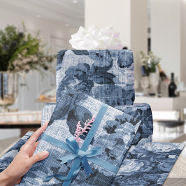 Indigo Blue Tone Floral Toile Fabric No.4 Cadeaupapier