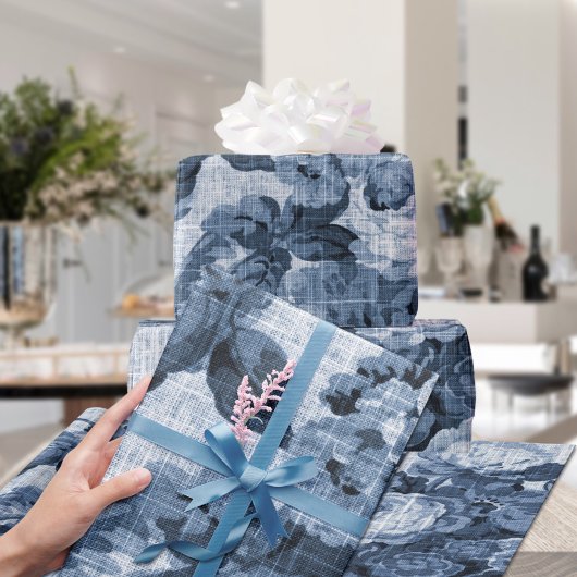 Indigo Blue Tone  Floral Toile Fabric No.4 Cadeaupapier