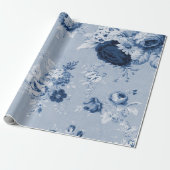 Indigo Blue Tone  Floral Toile Fabric No.5 Cadeaupapier (Uitgerold)