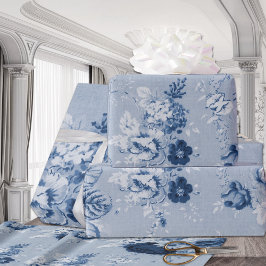 Indigo Blue Tone Floral Toile Fabric No.5 Cadeaupapier