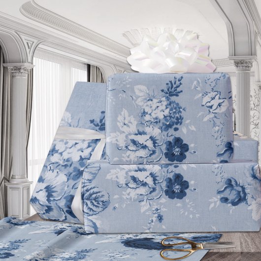 Indigo Blue Tone  Floral Toile Fabric No.5 Cadeaupapier