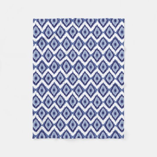 Indigo Blue Tribal Ikat Diamond White Chevron Fleece Deken (Voorkant)