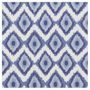 Indigo Blue Tribal Ikat Diamond White Chevron Stof