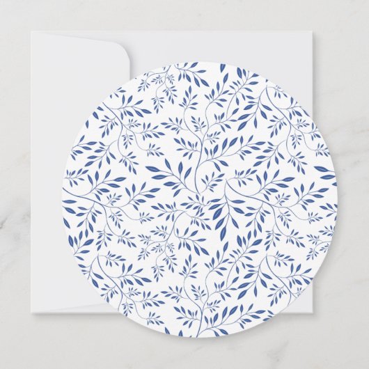 Indigo blue vertrekt patroon moderne bloembruiloft kaart (Achterkant)