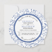 Indigo blue vertrekt patroon moderne bloembruiloft kaart (Voorkant)