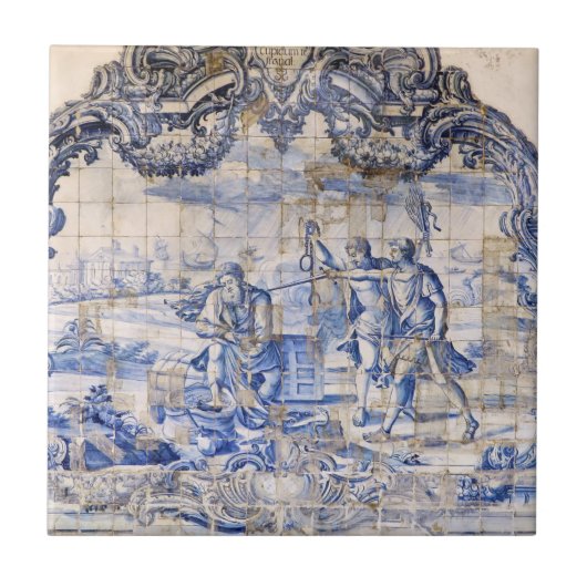 Indigo Blue Vintage Azulejo Antiek Shabby Chic Tegeltje (Voorkant)