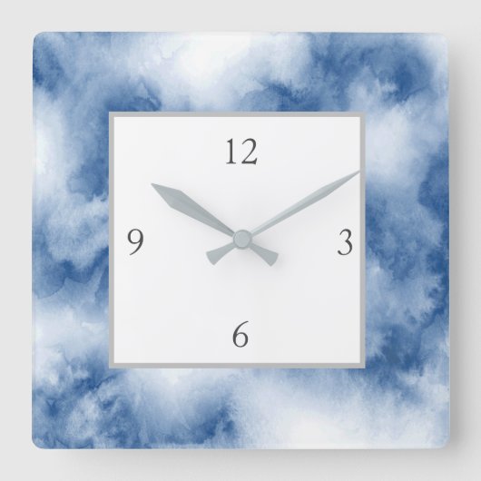 Indigo Blue Waterverf Abstract Vierkante Klok (Voorkant)