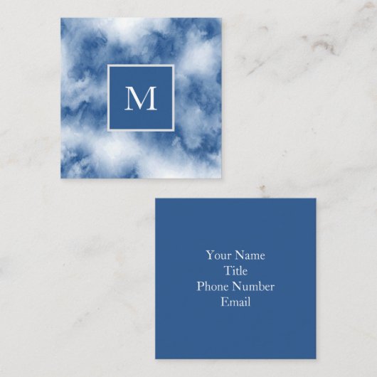 Indigo Blue Waterverf Abstract Vierkante Visitekaartje (Voorkant / Achterkant)
