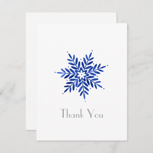 Indigo Blue Waterverf Abstracte Snowflake Bedankkaart (Voorkant / Achterkant)