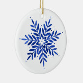 Indigo Blue Waterverf Abstracte Snowflake Keramisch Ornament (Rechts)