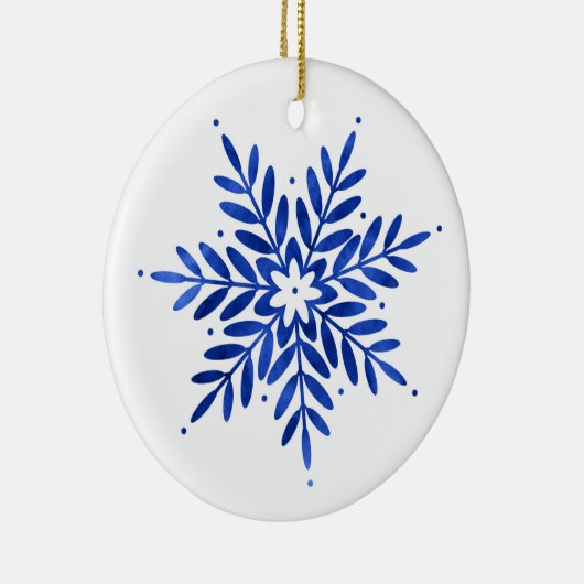 Indigo Blue Waterverf Abstracte Snowflake Keramisch Ornament (Rechts)