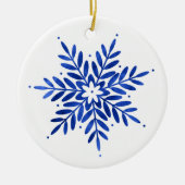 Indigo Blue Waterverf Abstracte Snowflake Keramisch Ornament (Voorkant)