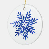 Indigo Blue Waterverf Abstracte Snowflake Keramisch Ornament (Links)